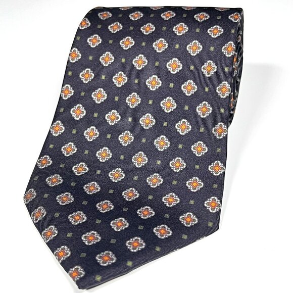 Roundtree & Yorke - Men's Tie Black w/Green & Orange Geometric Shapes 100% Silk - Picture 2 of 7
